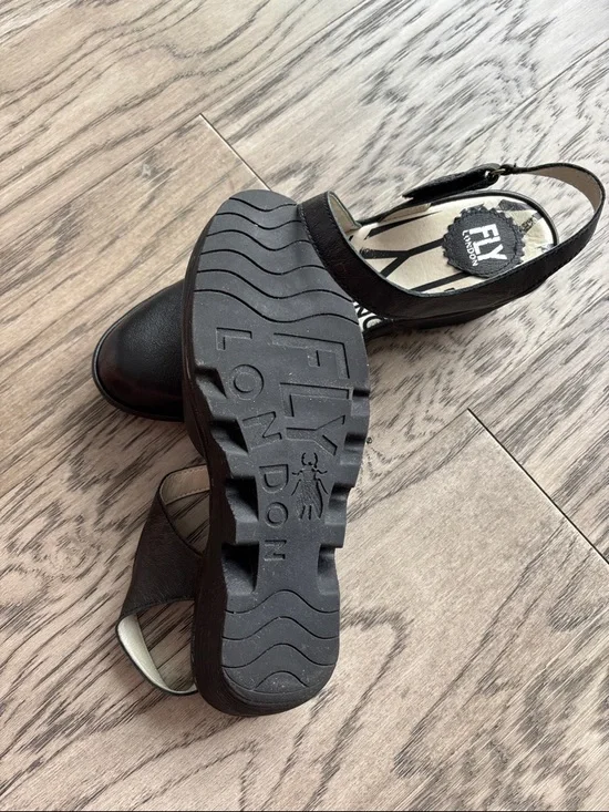 Fly London Black Leather Cross-Strap Slingback Mules - Picture 6 of 9